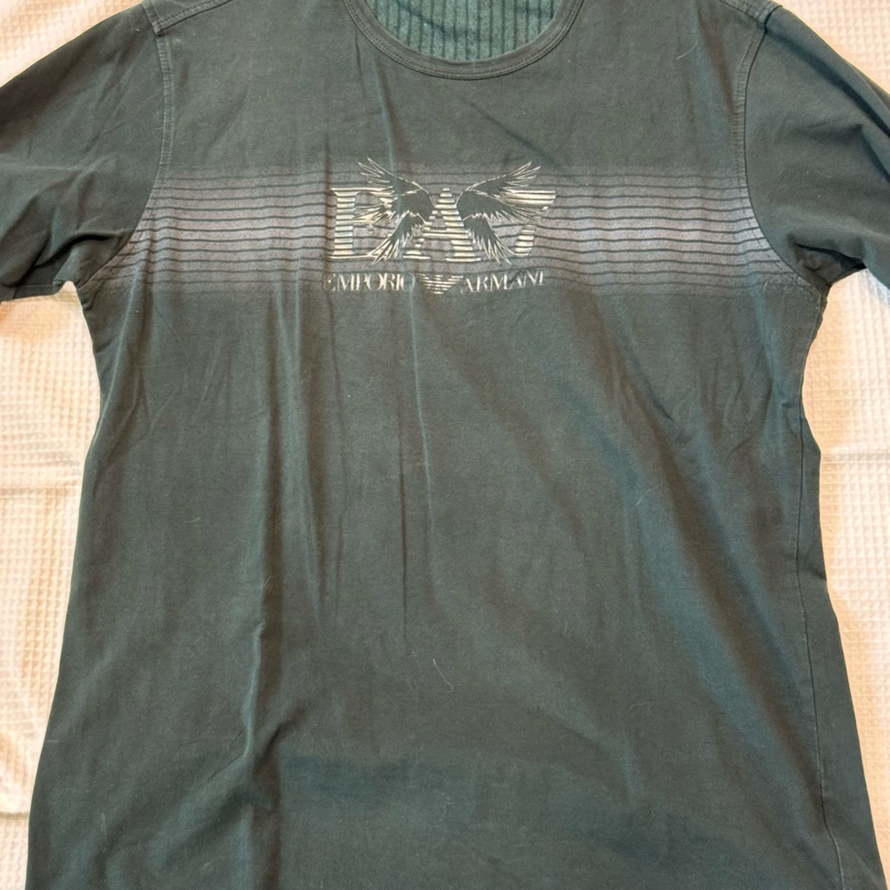 Vintage Emporio Armani Men's Green T-Shirt made in Italy